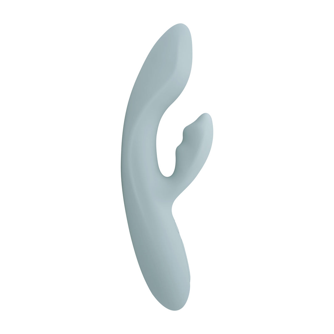 Vibromasseur rabbit SVAKOM CHIKA en turquoise gris, vue d'ensemble sur un fond neutre, mettant en évidence sa forme ergonomique pour la stimulation du point G et clitoridienne.