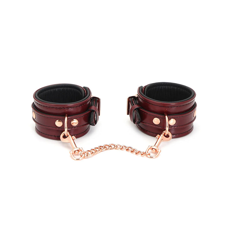 Liebe Seele - Menottes de Cheville en Cuir Véritable Rouge Bordeaux avec Boucles Or Rose - Lovely Sins