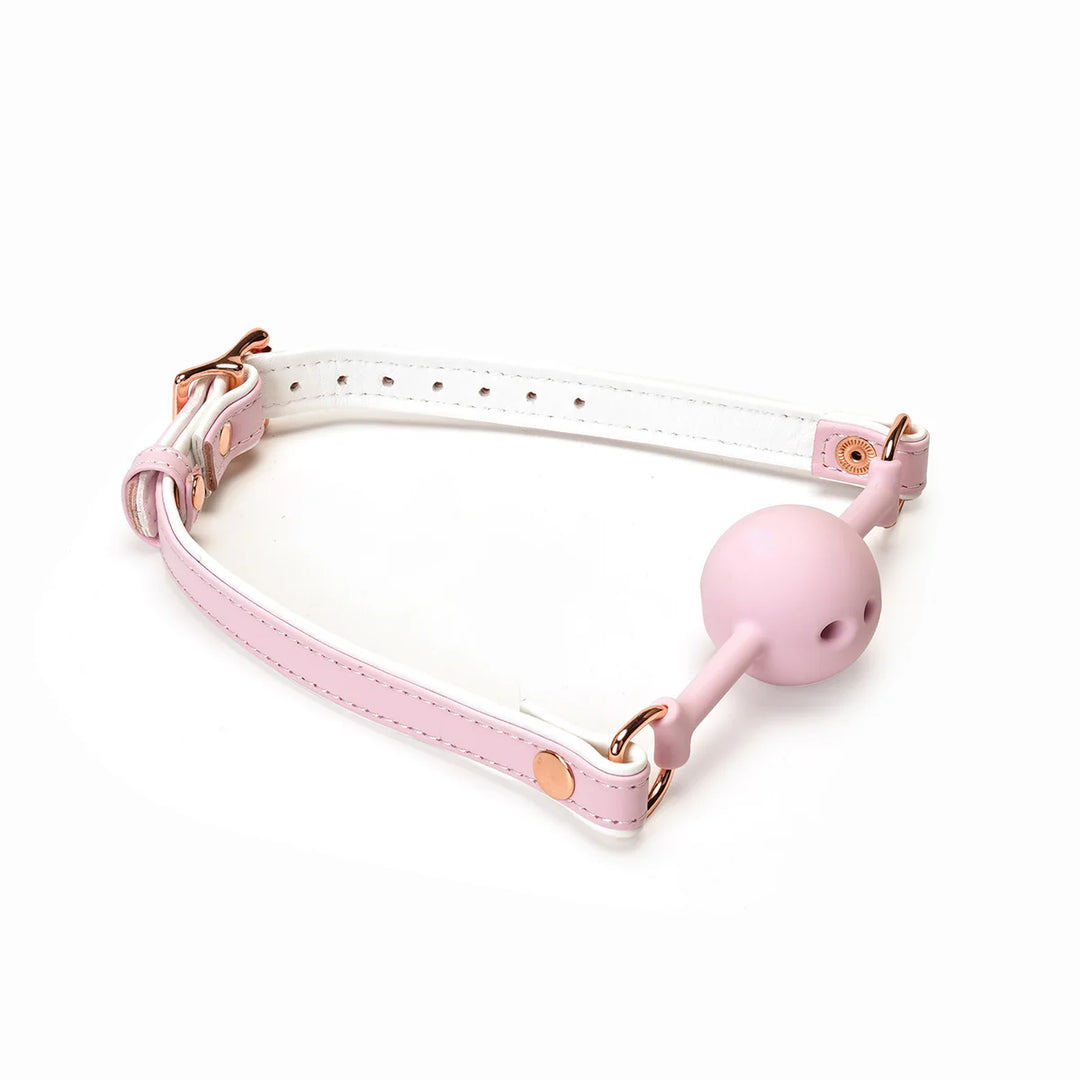 Liebe Seele - Baillon boule en silicone&nbsp; avec sangle en cuir blanc et rose