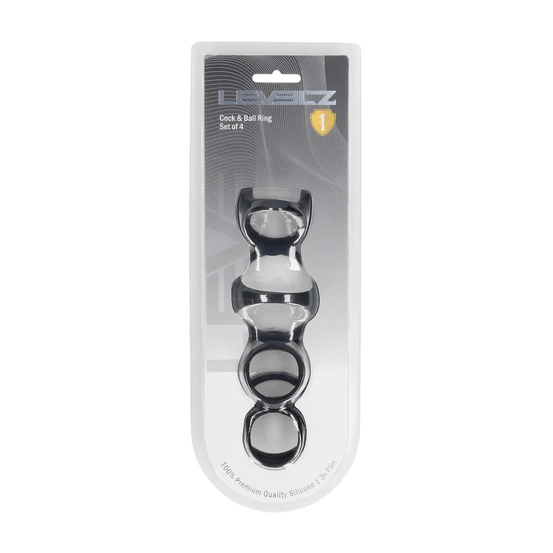 Set de 4 Cockrings en Silicone Noir – Levelz by Shots