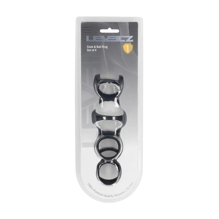 Set de 4 Cockrings en Silicone Noir – Levelz by Shots