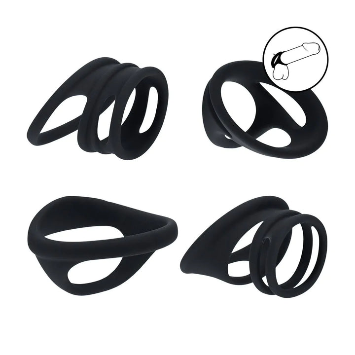 Set de 4 Cockrings en Silicone Noir – Levelz by Shots