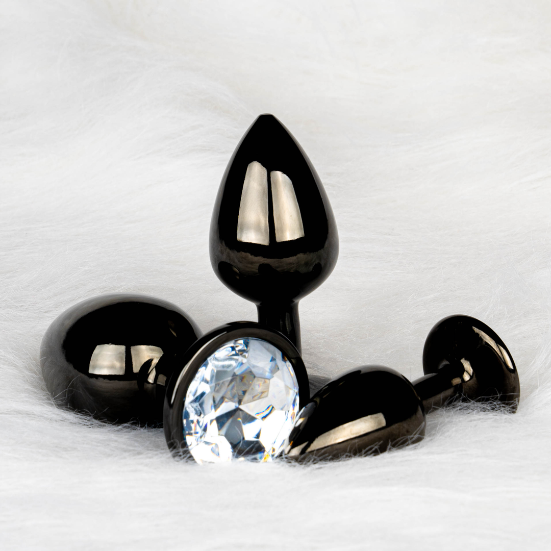Plug Anal Aluminium Onyx Cristal Transparent Lovely Sins Love Shop  Lovely Sins Love Shop