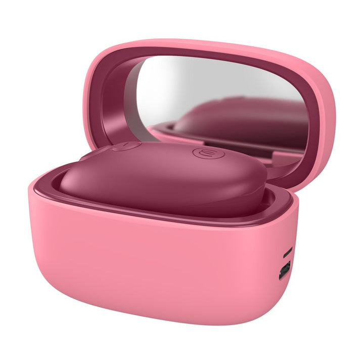 Womanizer Snap dans son étui de recharge ouvert avec miroir intégré, vue en perspective