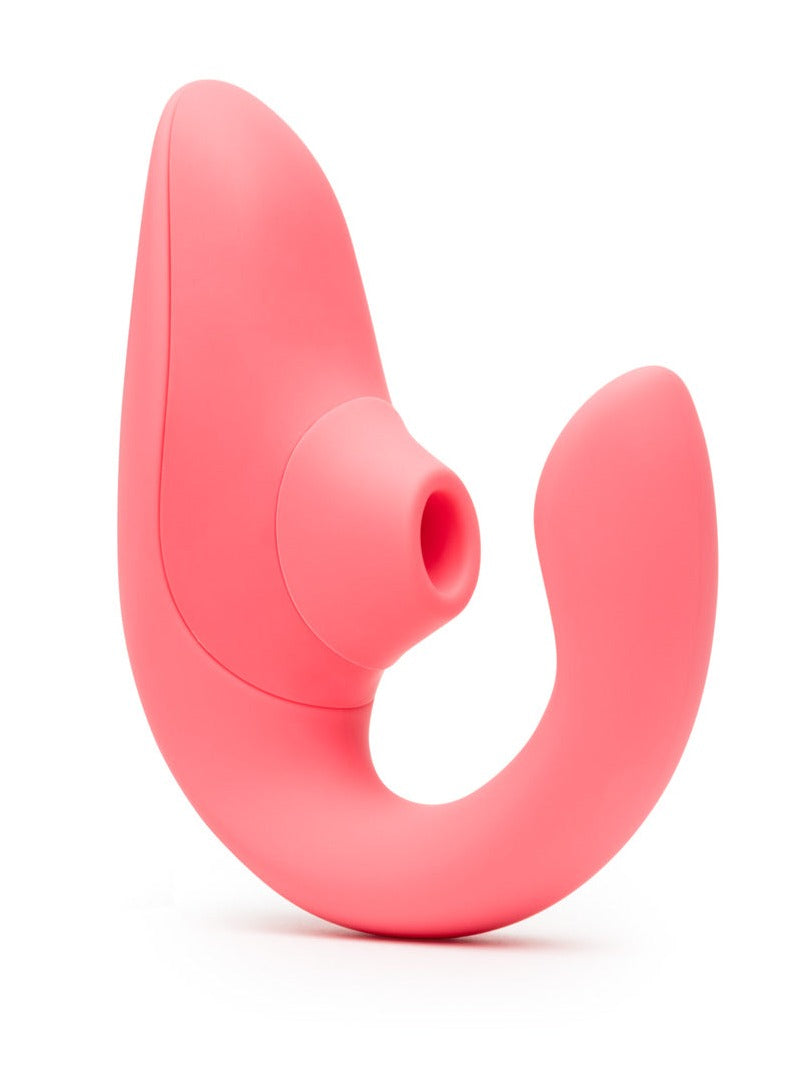 Womanizer Blend Stimulateur double clitoris et point G à air pulsé présenté avec l'embout de stimulation visible. 