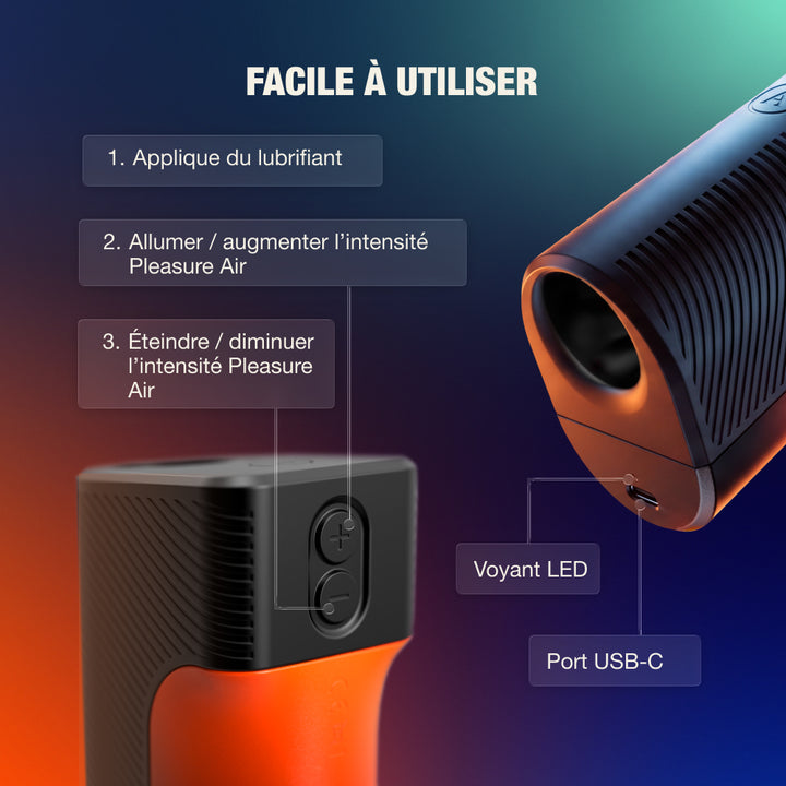 Arcwave Air : commandes + et −, voyant LED et port USB-C