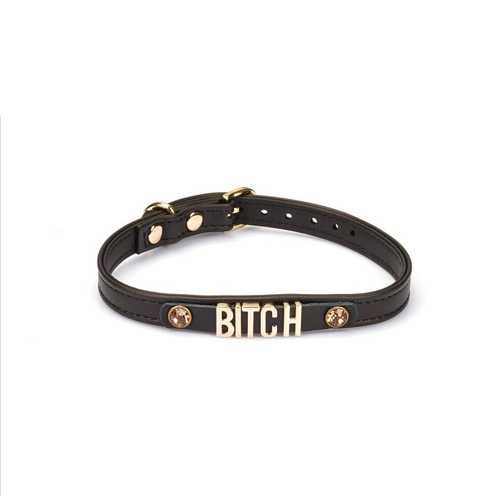 Liebe Seele - Choker en cuir italien noir avec lettres BITCH