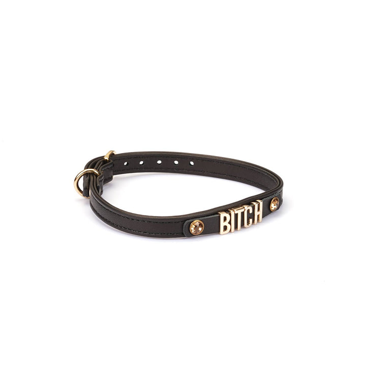 Liebe Seele - Choker en cuir italien noir avec lettres BITCH