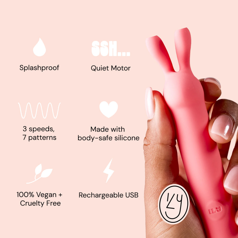 ILY The Rabbit : silencieux, 3 vitesses, 7 motifs, silicone, vegan, rechargeable USB