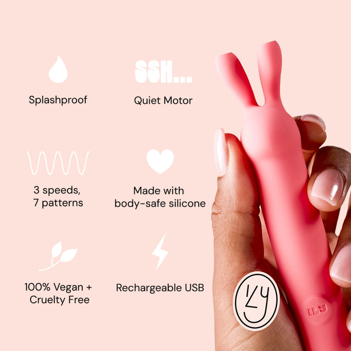 ILY The Rabbit : silencieux, 3 vitesses, 7 motifs, silicone, vegan, rechargeable USB