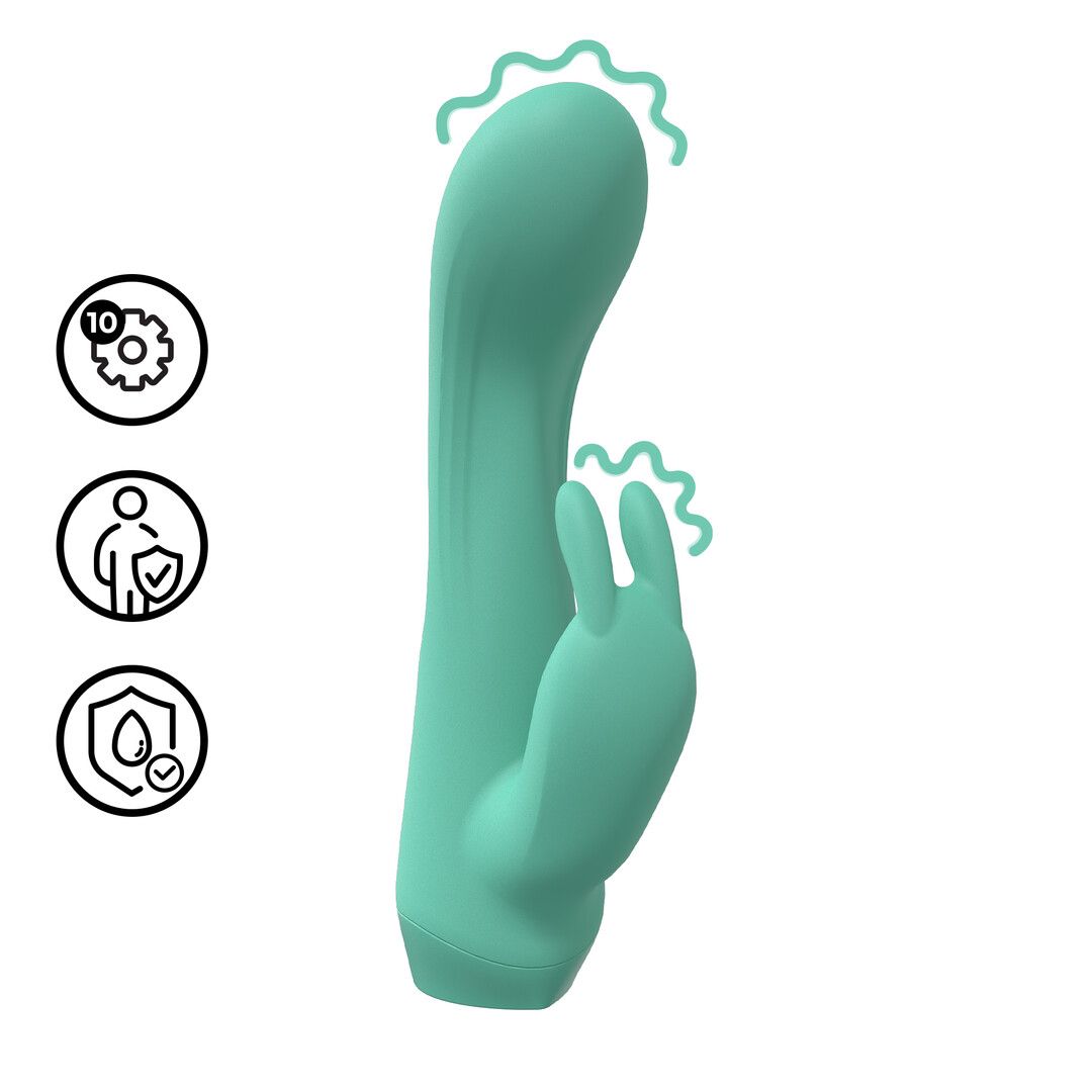 Mini vibromasseur rabbit Dual Rabbit Loveline vert avec ses deux zones de vibration