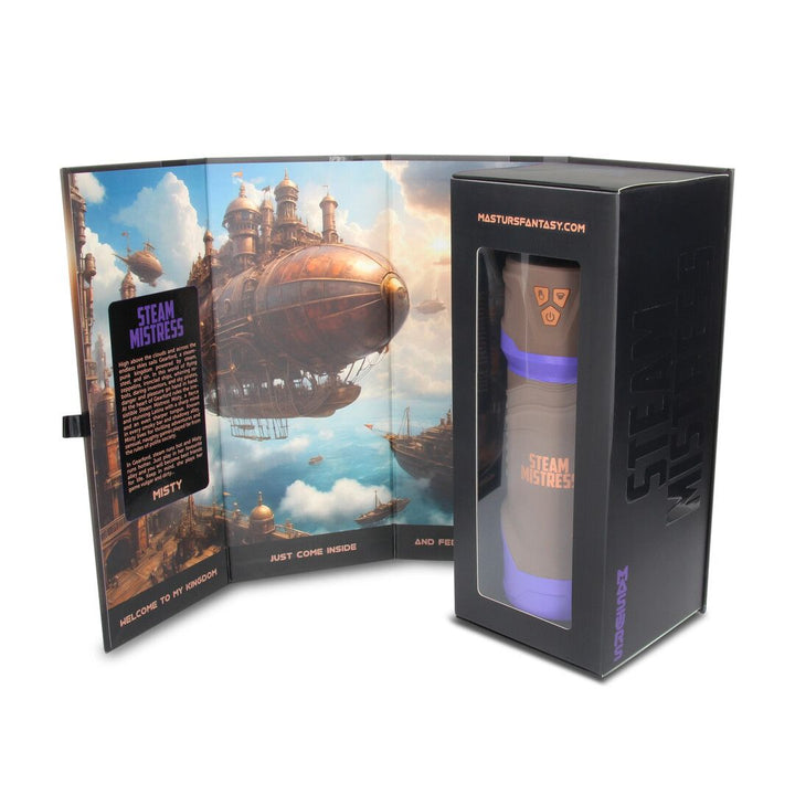 Coffret ouvert Steam Mistress Misty avec livret et masturbateur