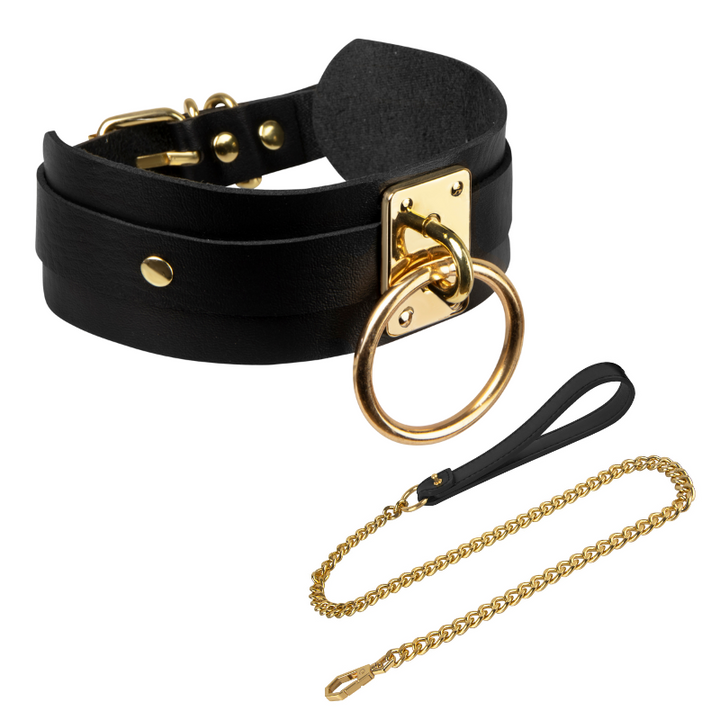 Collier O-Ring avec Laisse de Luxe - Noir et Doré